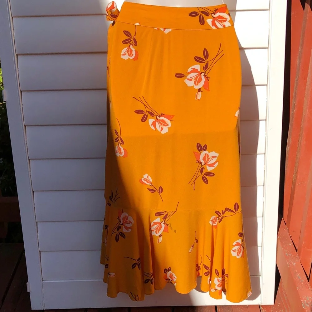 Free People Vibrant Orange Floral Print Wrap Skirt
